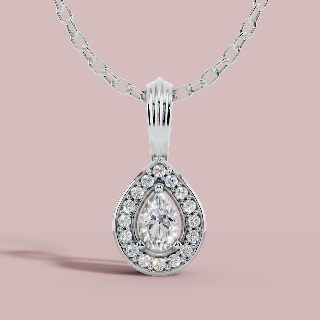 Halo Classic Pear Drop 925 Pure Silver Necklace My Store