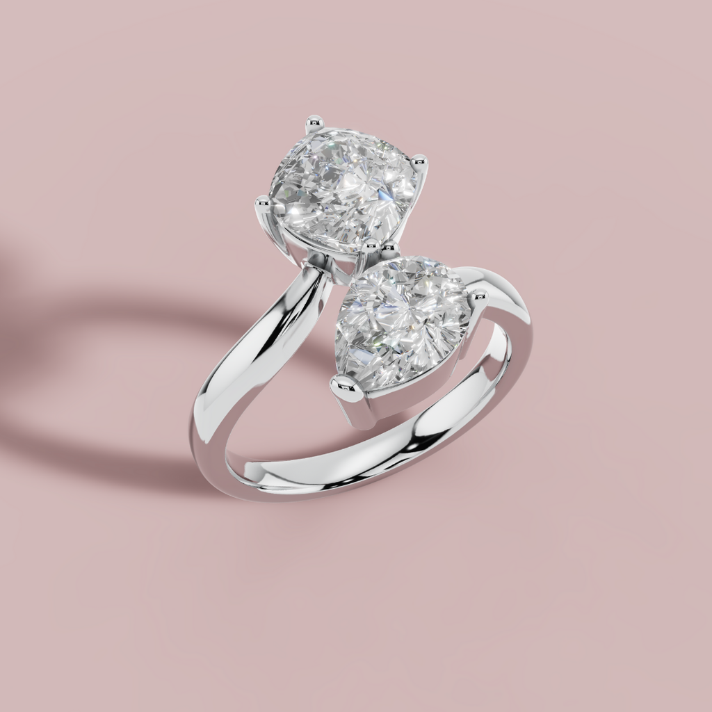 Pear & Cushion Dual Solitaire 925 Pure Silver  Ring My Store