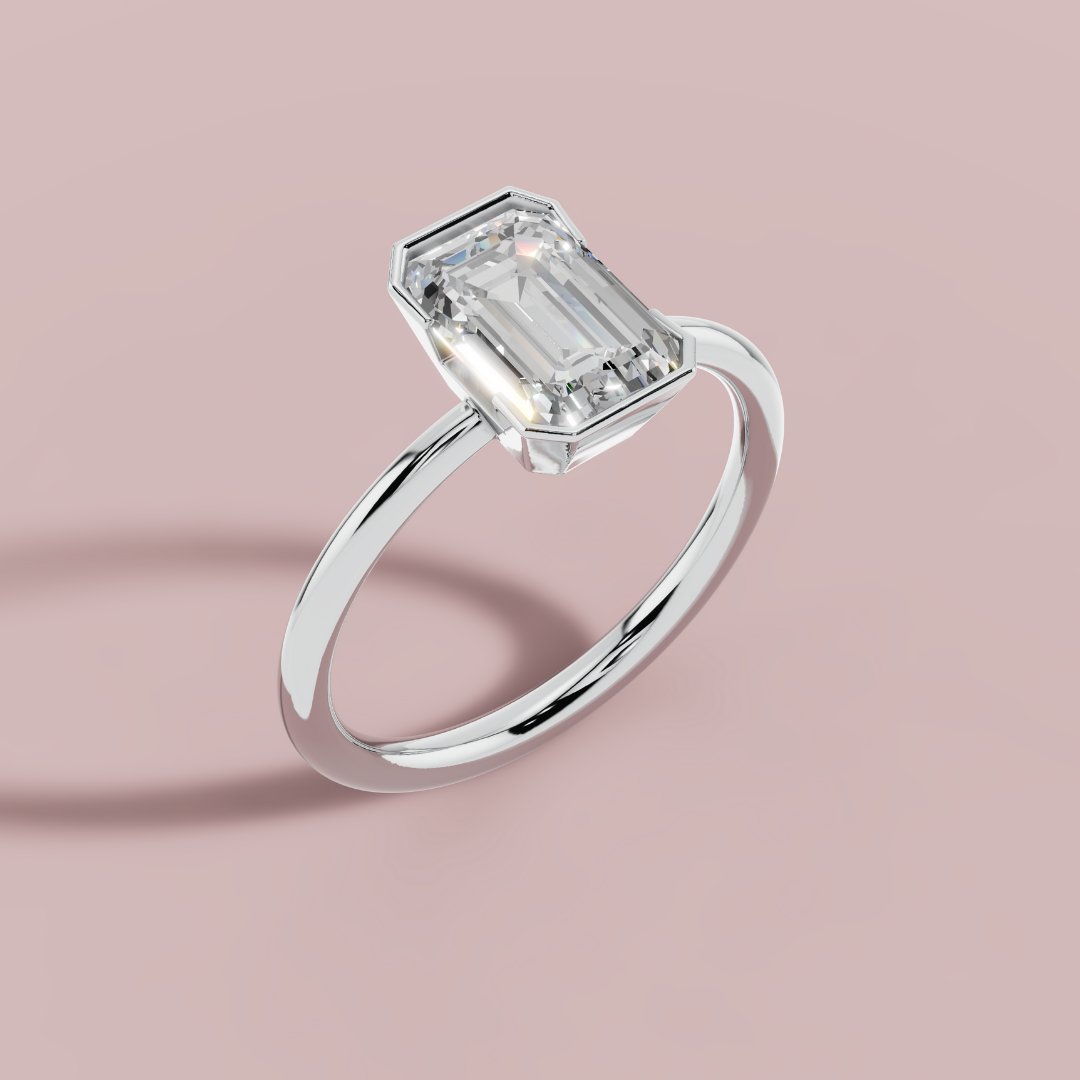 Half Bezel Radiant Solitaire 925 Pure Silver Ring My Store