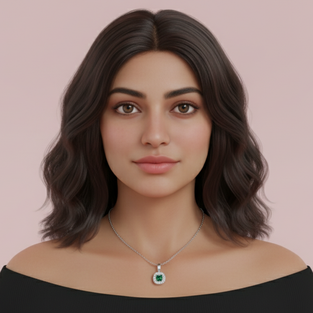 Liham Green Cushion 925 Pure Silver Necklace My Store