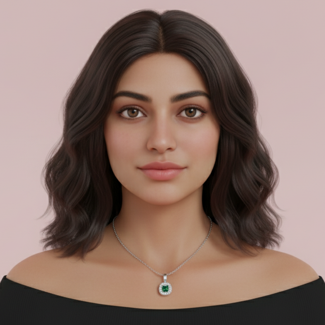 Liham Green Cushion 925 Pure Silver Necklace My Store