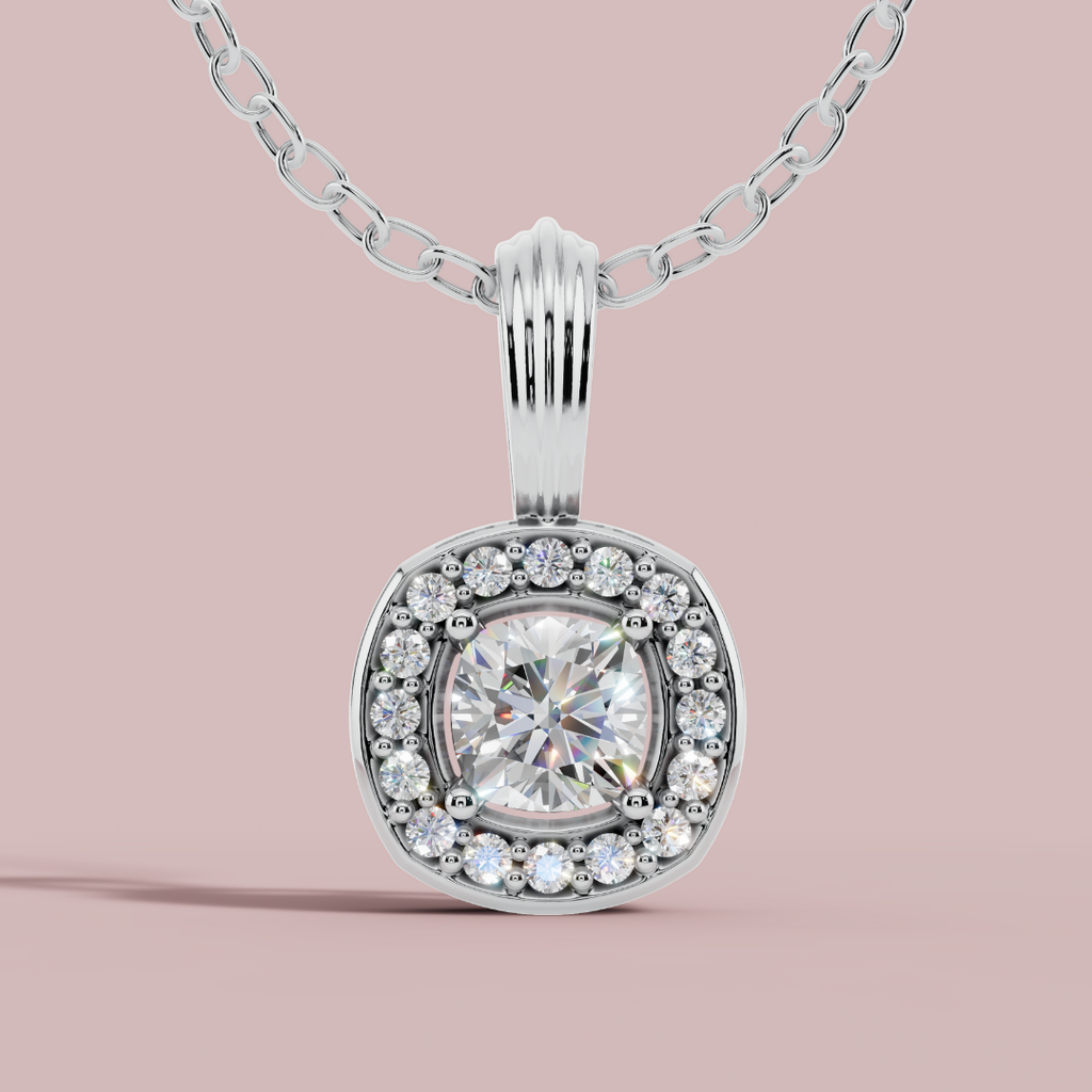 Halo Classic Cushion 925 Pure Silver Necklace My Store