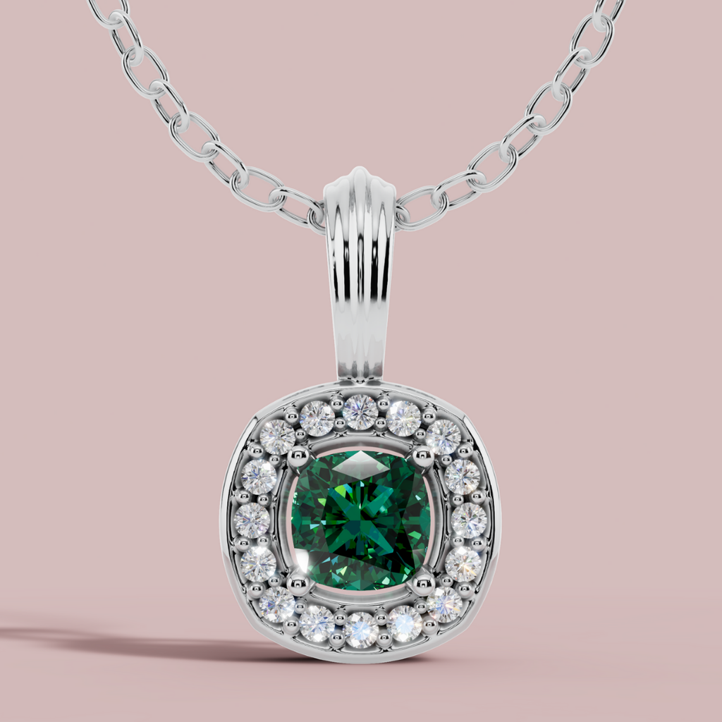 Liham Green Cushion 925 Pure Silver Necklace My Store