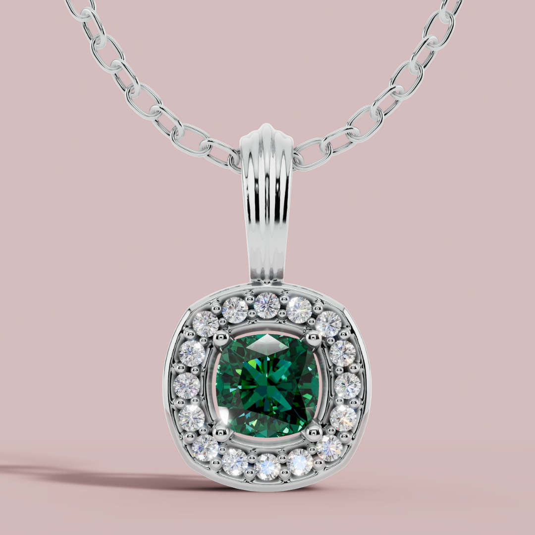Liham Green Cushion 925 Pure Silver Necklace My Store