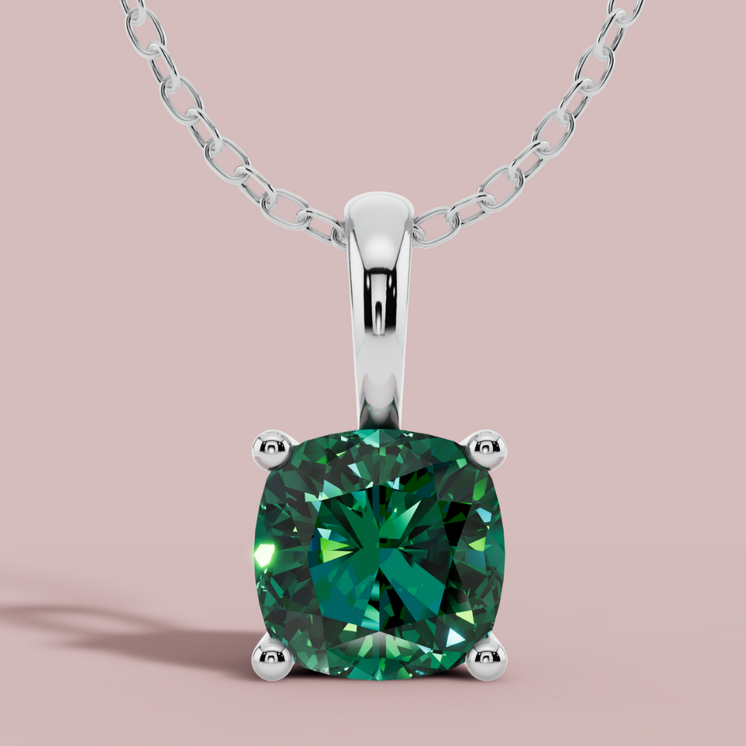 Sevana Green Cushion Solitaire 925 Pure Silver Necklace My Store