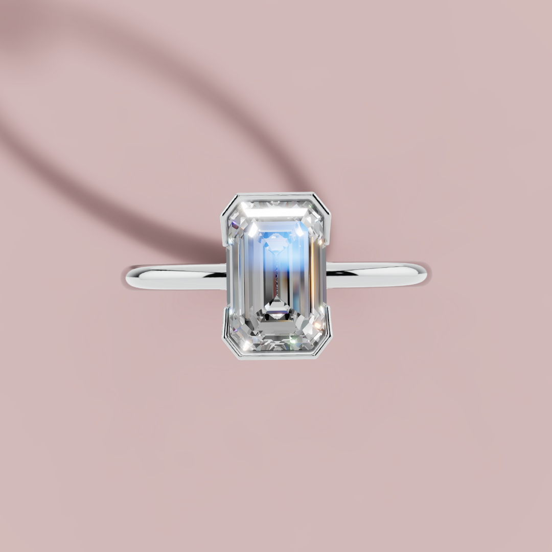 Half Bezel Radiant Solitaire 925 Pure Silver Ring My Store