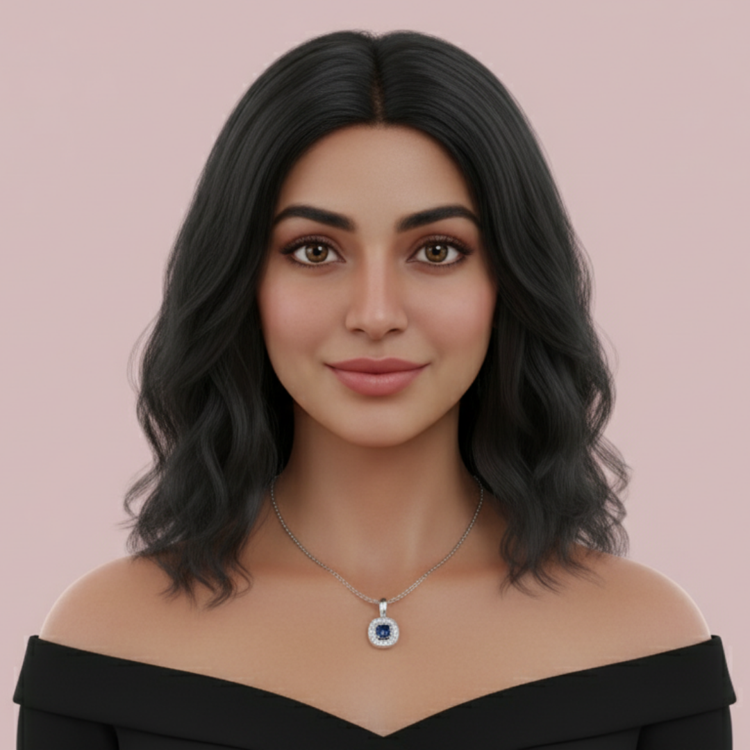 Liham Blue Cushion 925 Pure Silver Necklace My Store