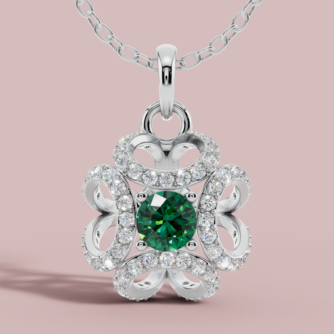 Amara Green Solitaire 925 Pure Silver Necklace My Store