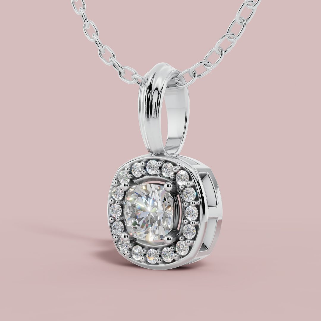Halo Classic Cushion 925 Pure Silver Necklace My Store