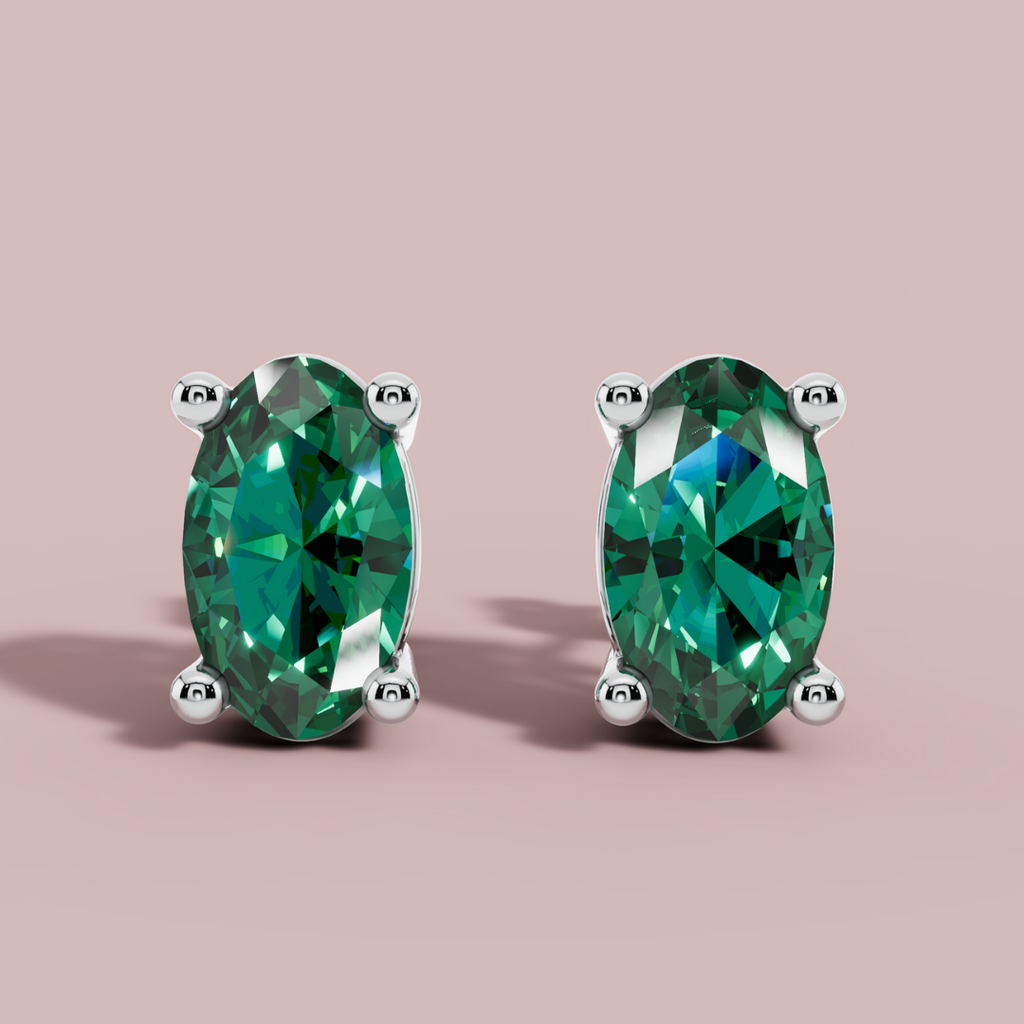 Elante Green Oval 925 Pure Silver Stud Earrings My Store