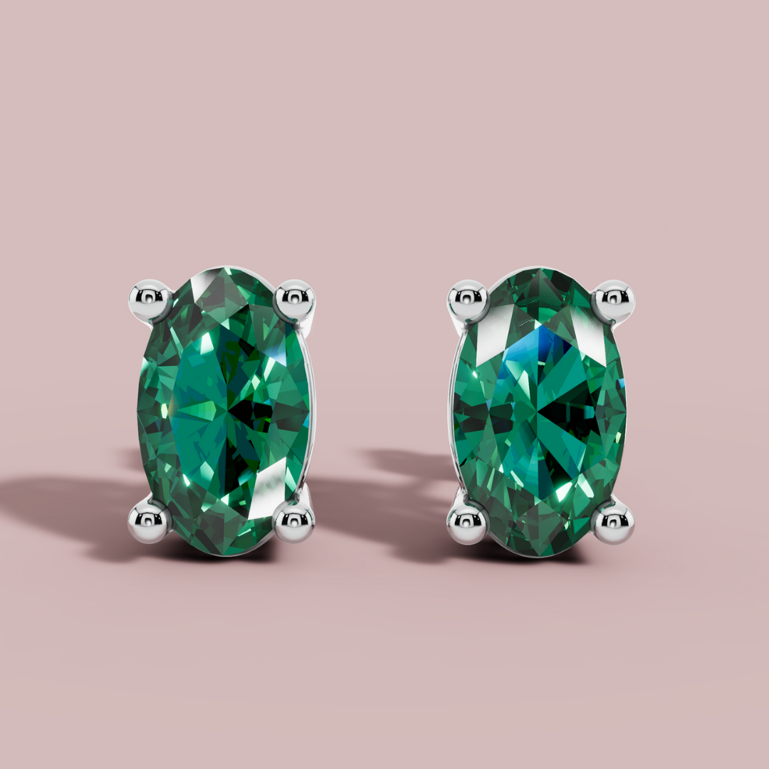 Elante Green Oval 925 Pure Silver Stud Earrings My Store