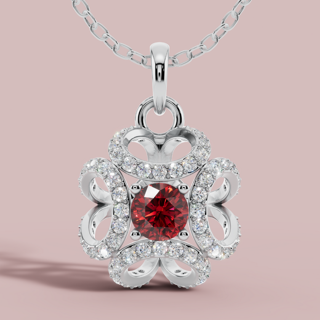 Amara Red Solitaire 925 Pure Silver Necklace My Store