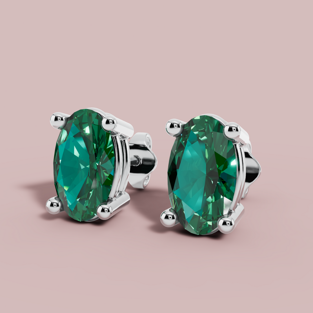 Elante Green Oval 925 Pure Silver Stud Earrings My Store