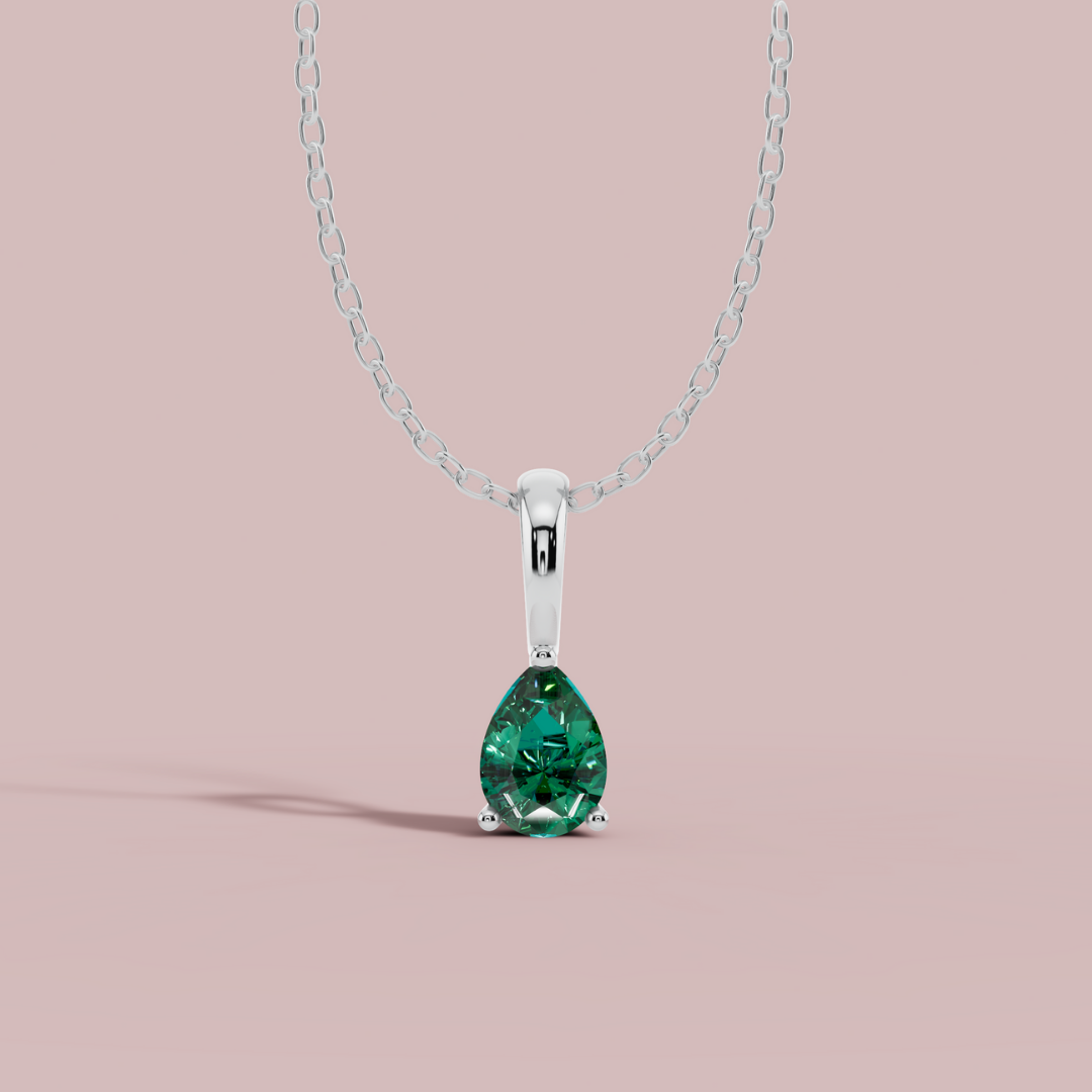 Green Teardrop Solitaire 925 Pure Silver Necklace My Store