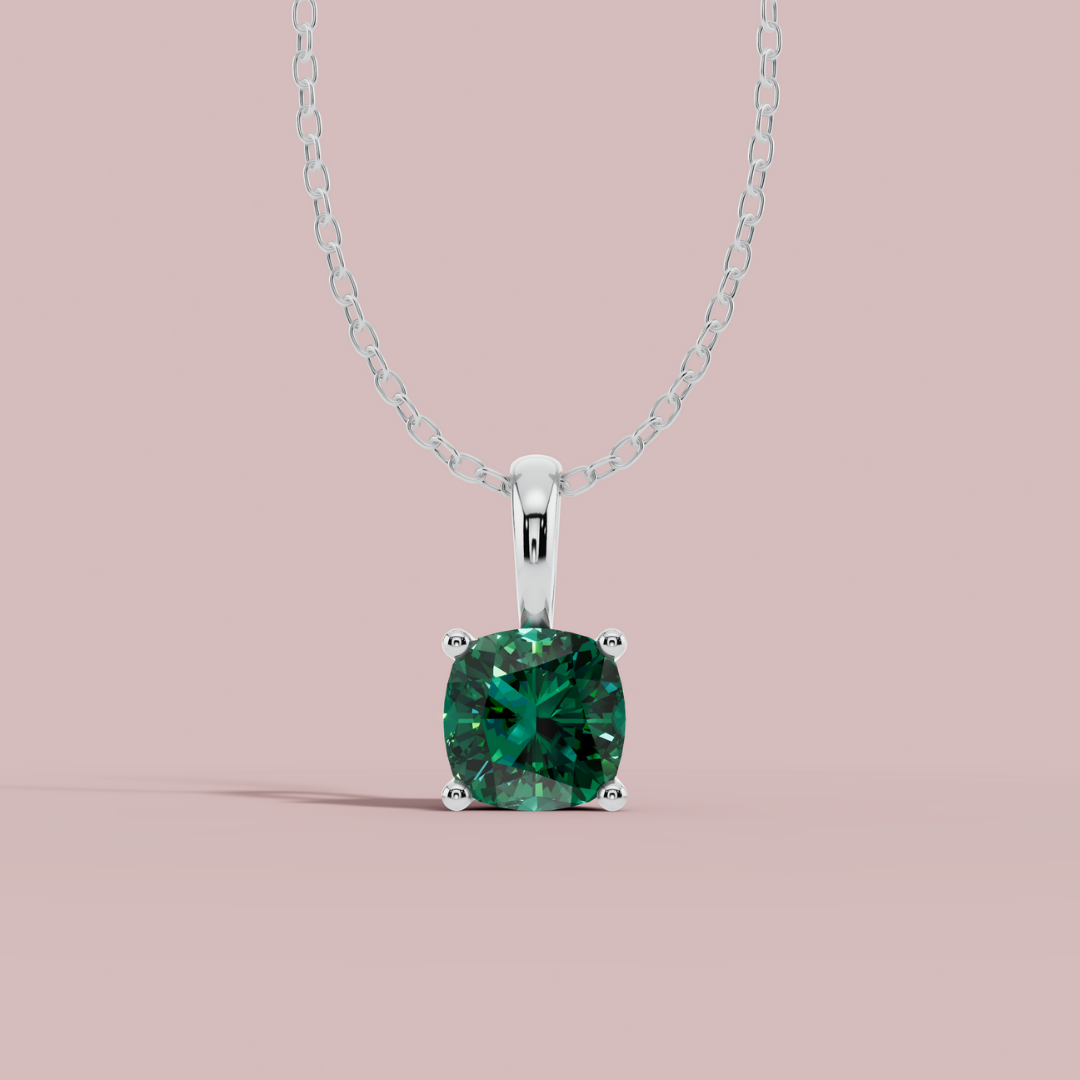 Sevana Green Cushion Solitaire 925 Pure Silver Necklace My Store