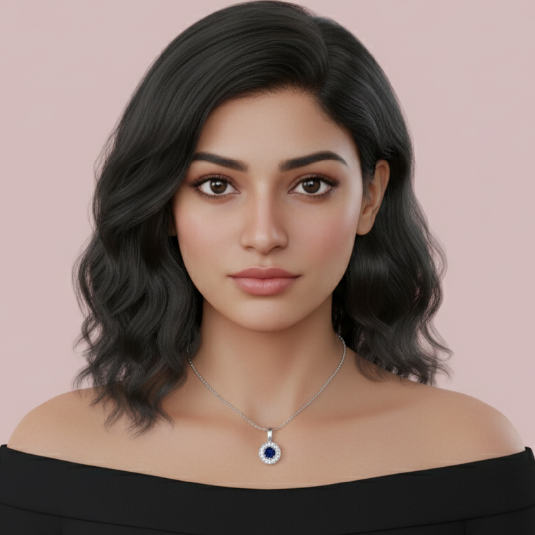 Sanaaz Blue Round 925 Pure Silver Necklace My Store