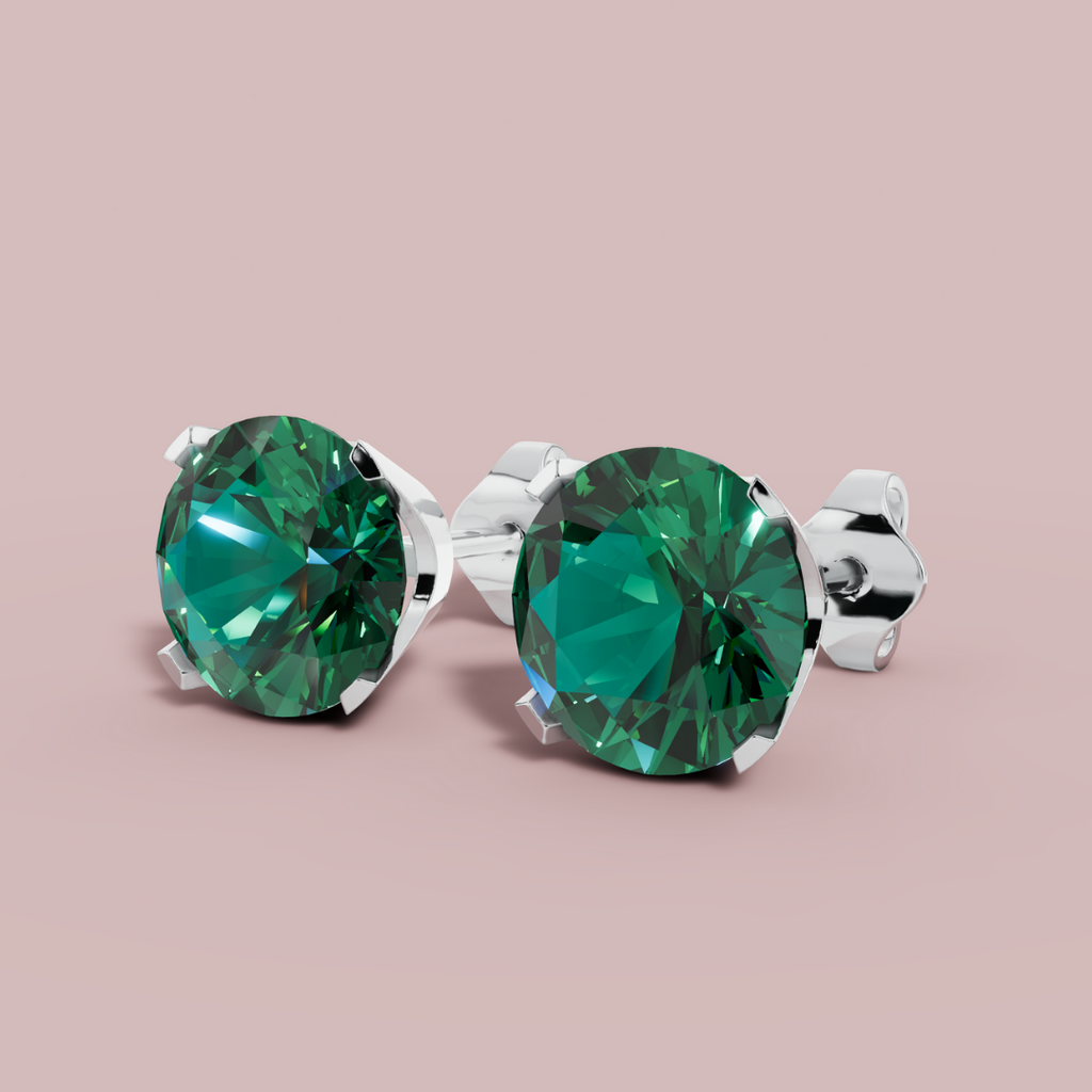 Classic Green Round 925 Pure Silver Stud Earrings My Store