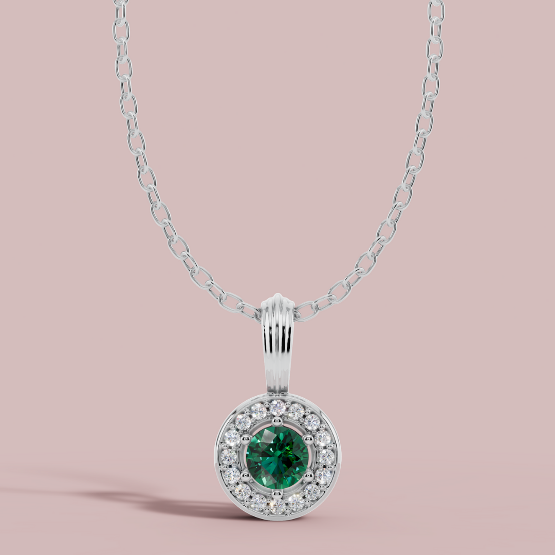 Sanaaz Green Round 925 Pure Silver Necklace My Store