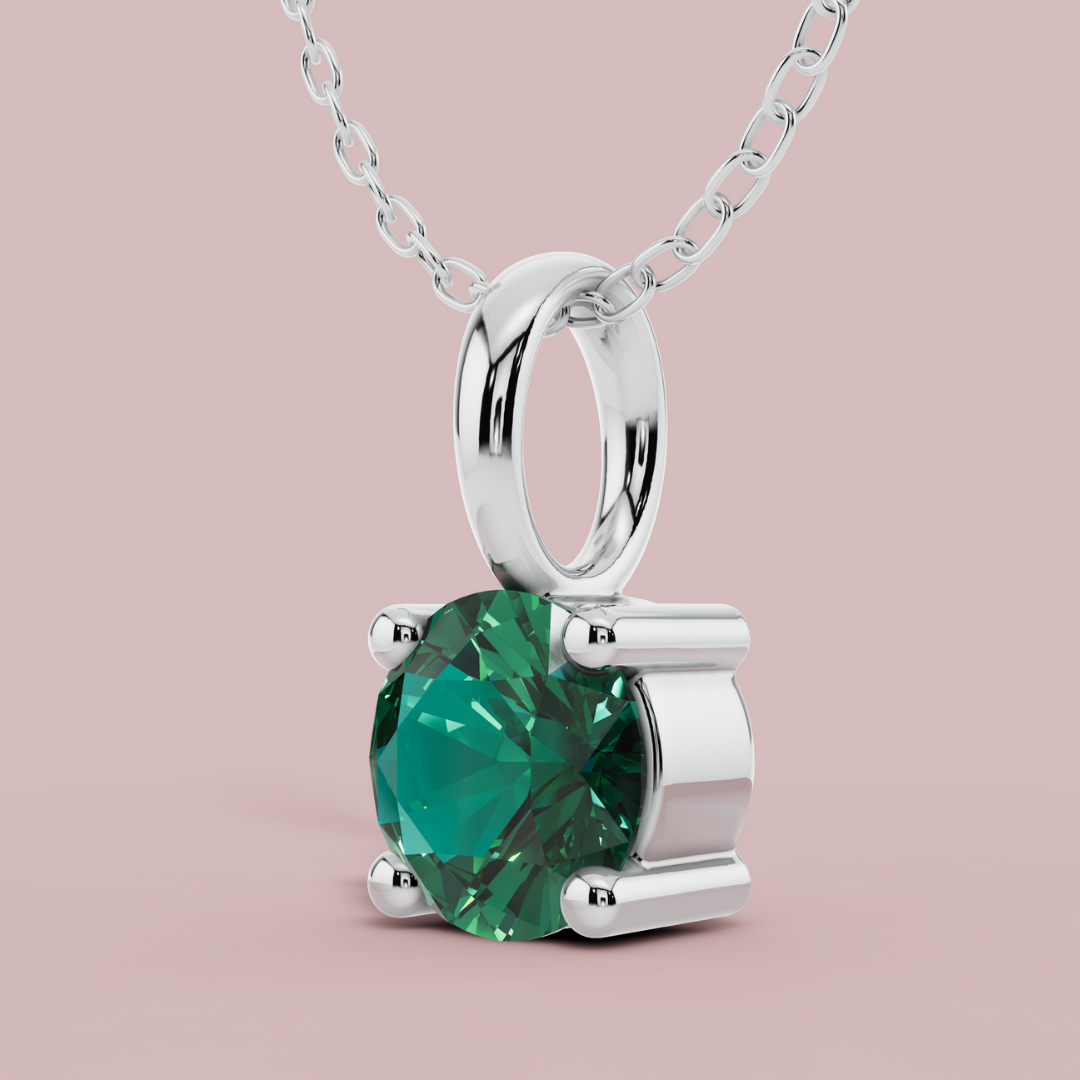 Green Signature Round Solitaire 925 Pure Silver Necklace My Store