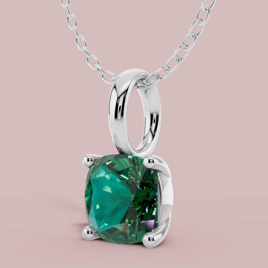 Sevana Green Cushion Solitaire 925 Pure Silver Necklace My Store