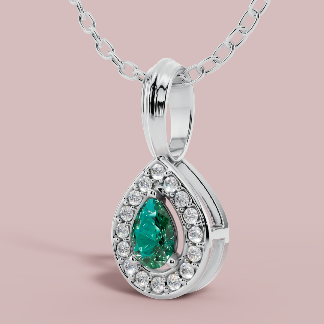Delphi Green Pear 925 Pure Silver Necklace My Store