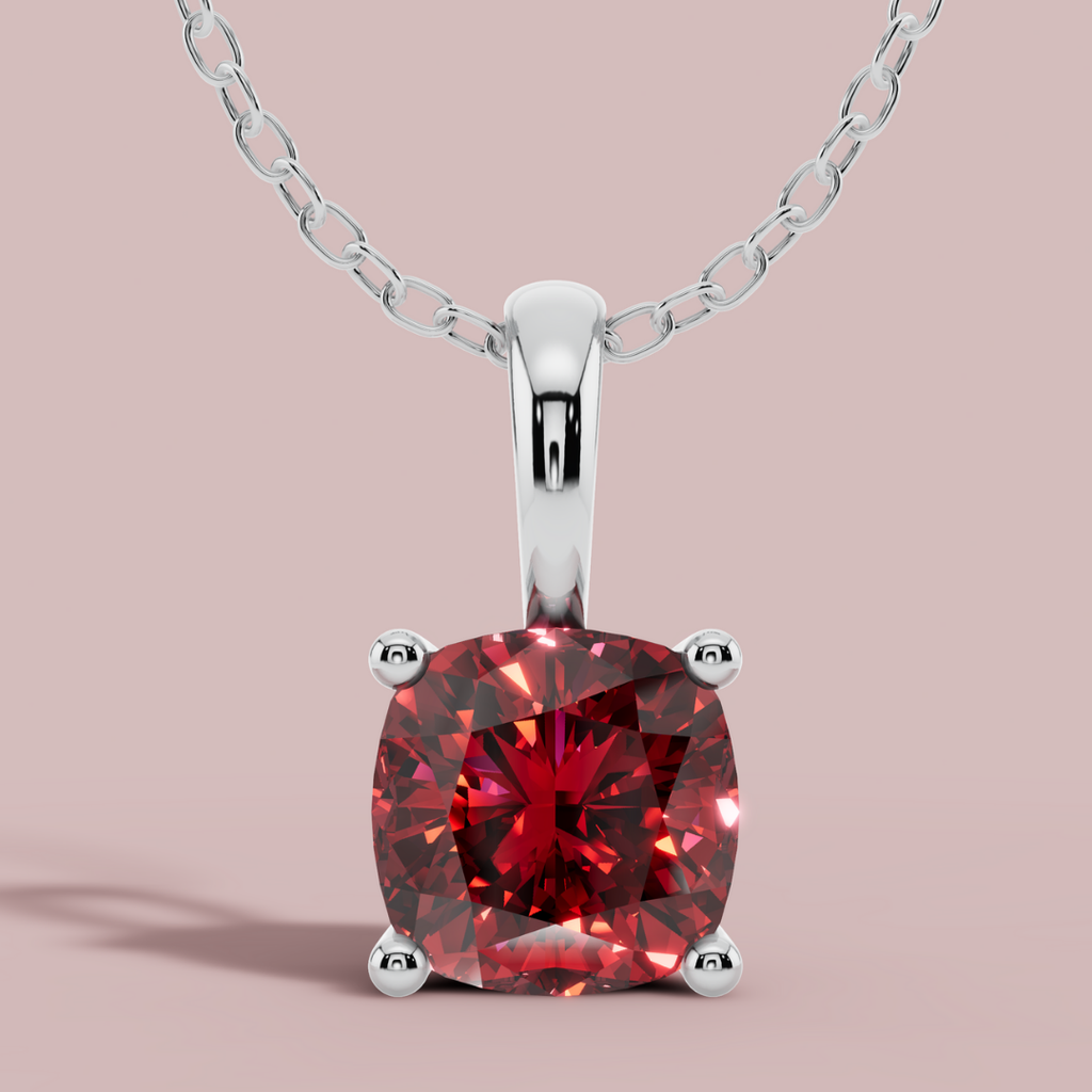 Sevana Red Cushion Solitaire 925 Pure Silver Necklace My Store