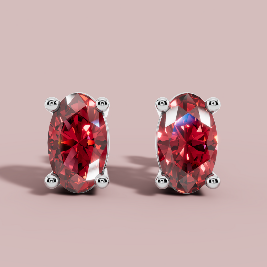 Elante Red Oval 925 Pure Silver Stud Earrings My Store
