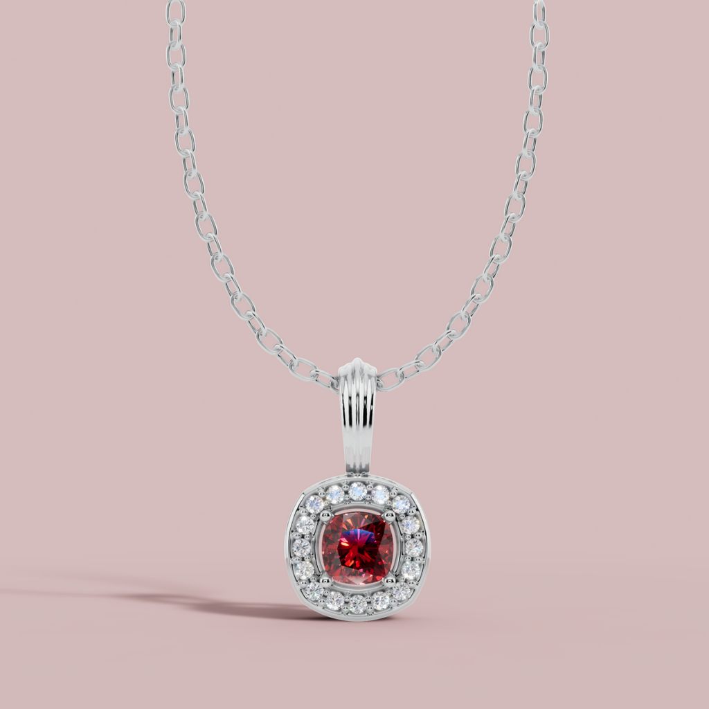 Liham Red Cushion 925 Pure Silver Necklace My Store