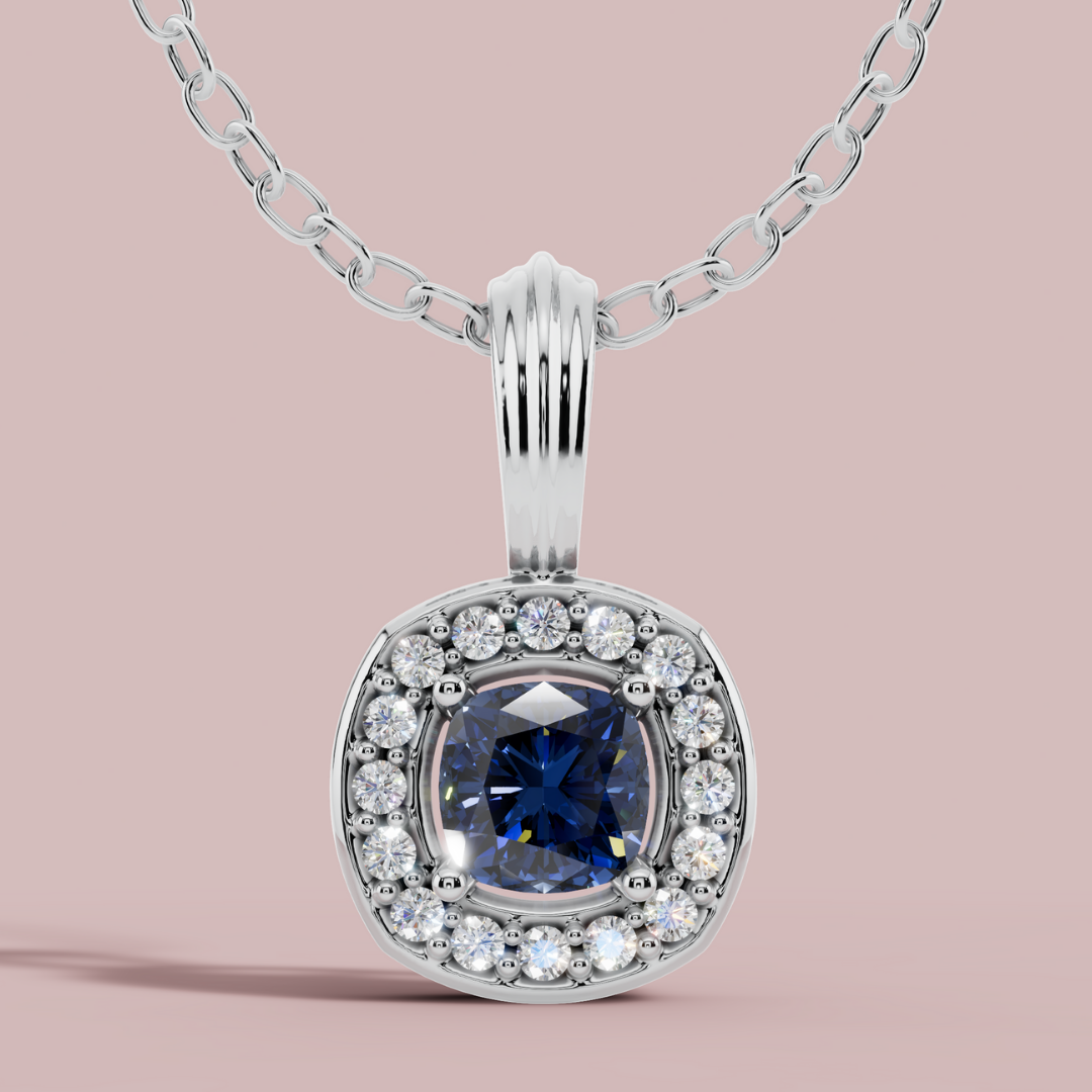 Liham Blue Cushion 925 Pure Silver Necklace My Store