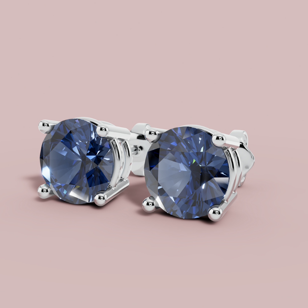 Moderna Round Blue 925 Pure Silver Stud Earrings My Store