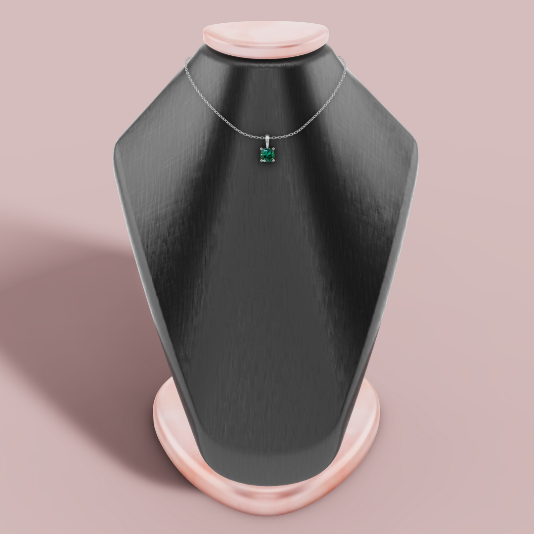 Sevana Green Cushion Solitaire 925 Pure Silver Necklace My Store