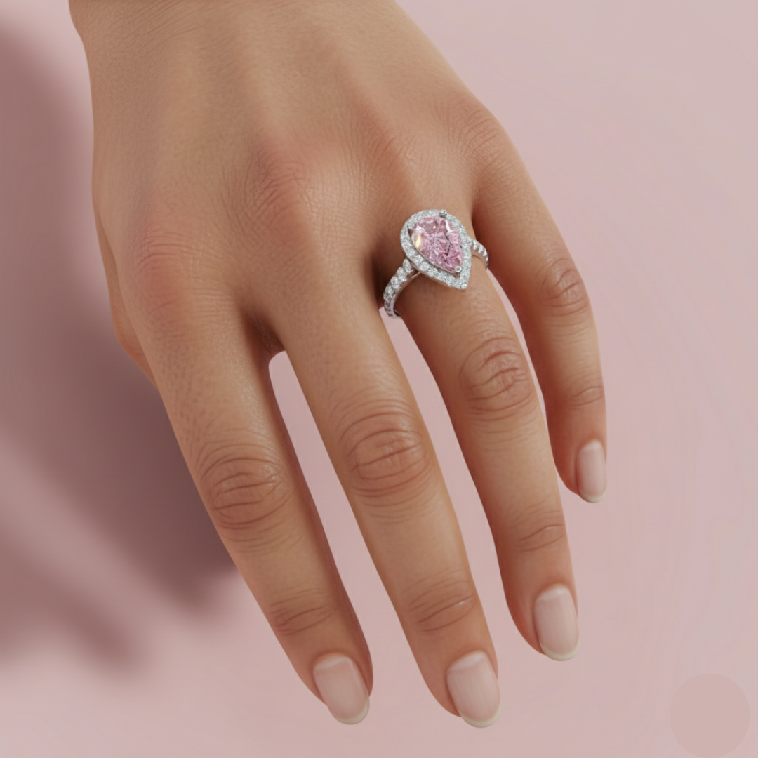 Signature Pink Pear 925 Pure Silver Royal Ring My Store