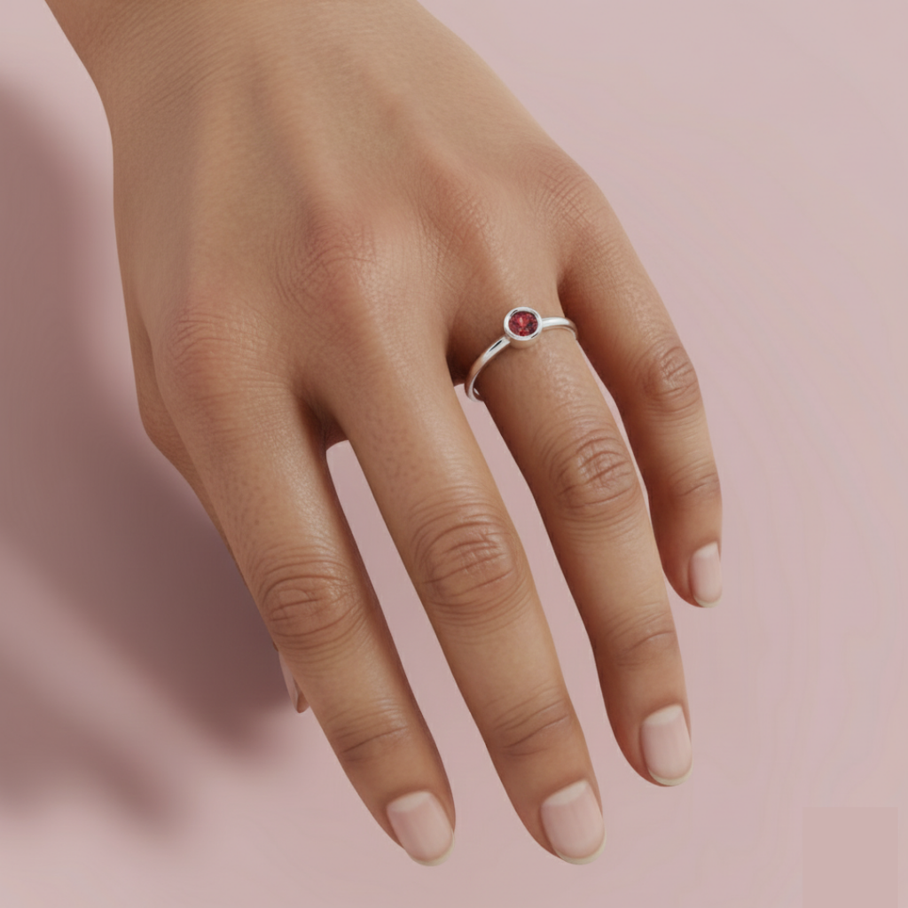 Tressa Red Round 925 Pure Silver Ring My Store