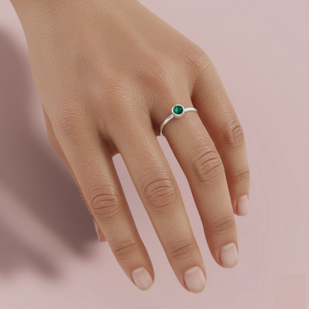 Tressa Green Round 925 Pure Silver Ring My Store