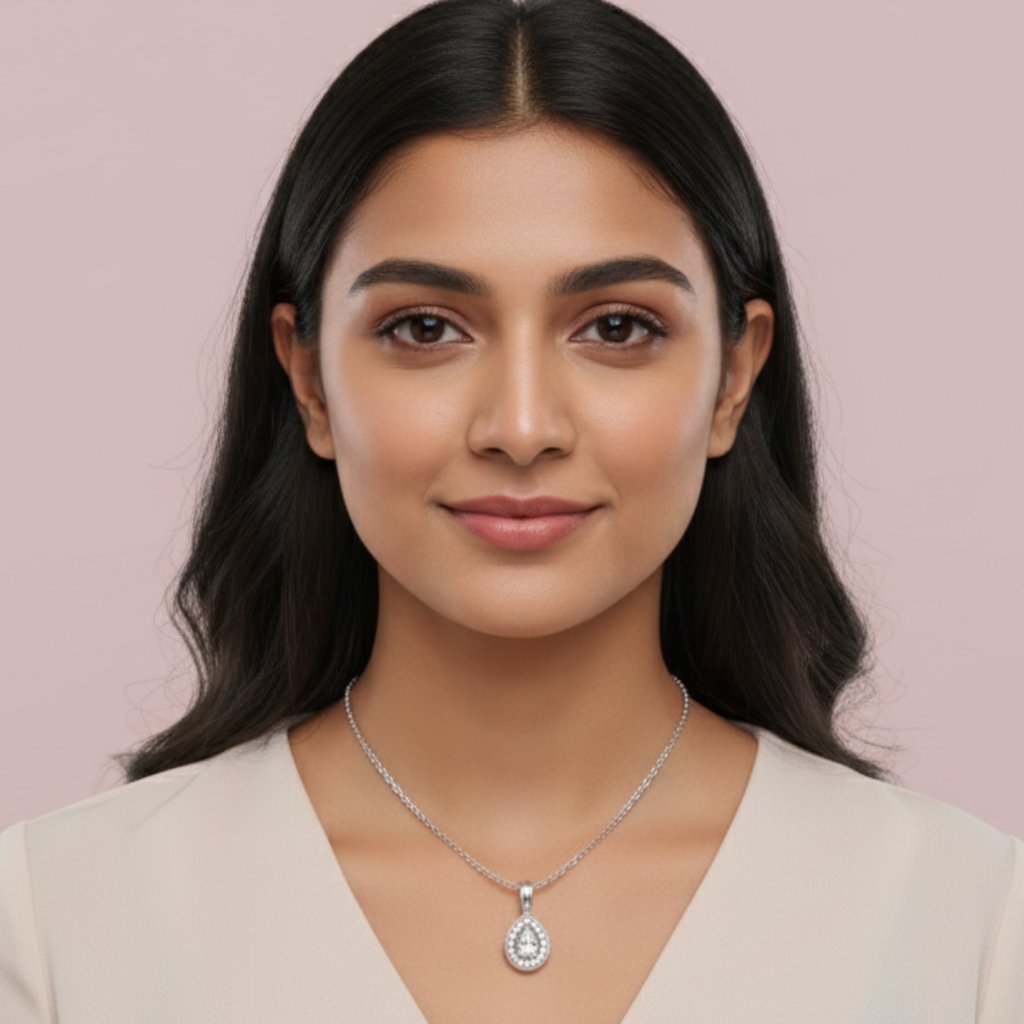 Halo Classic Pear Drop 925 Pure Silver Necklace My Store