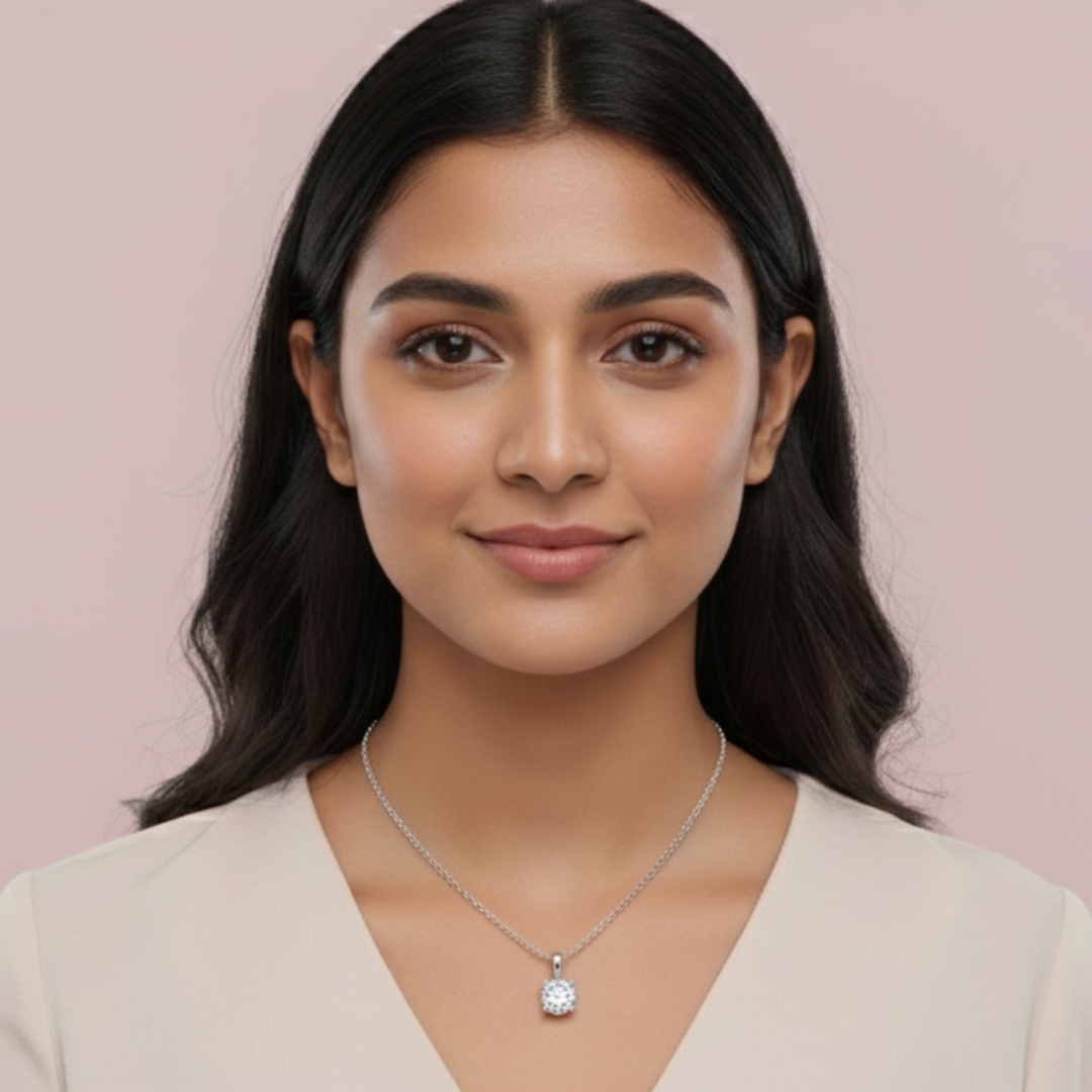 Classic Round Solitaire 925 Pure Silver Necklace My Store