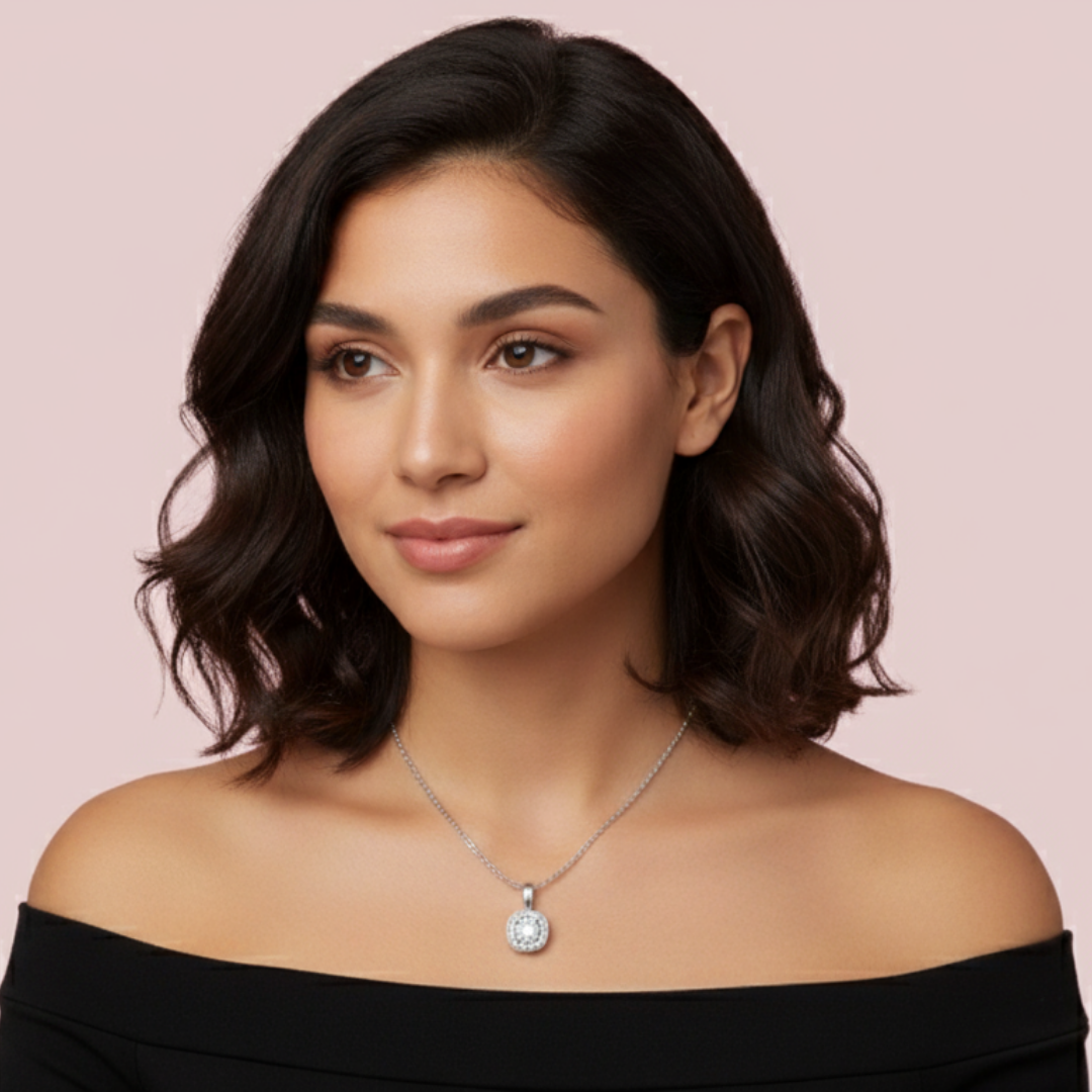 Halo Classic Cushion 925 Pure Silver Necklace My Store