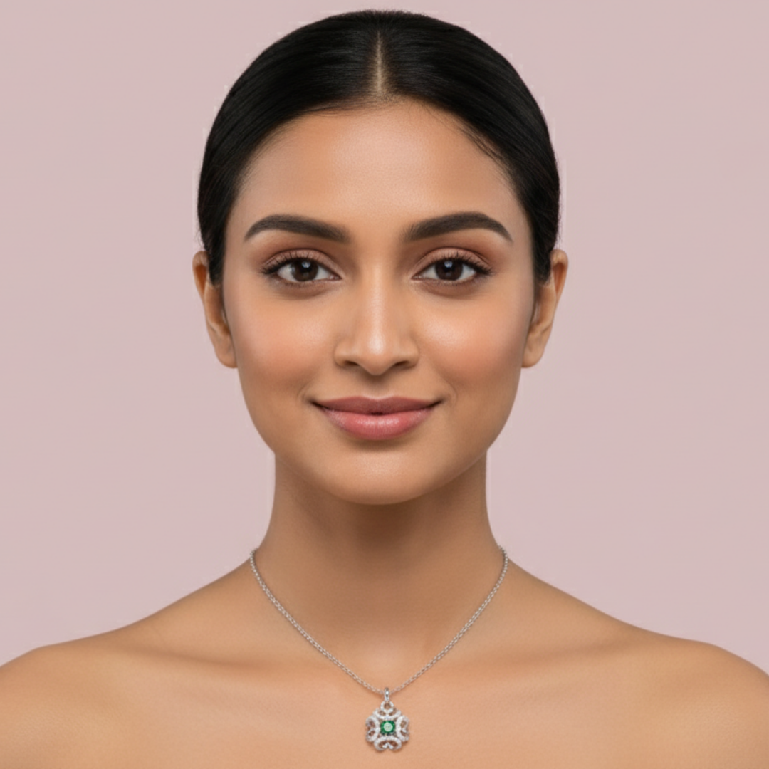 Amara Green Solitaire 925 Pure Silver Necklace My Store