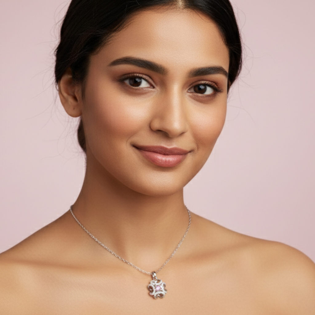 Amara Pink Solitaire 925 Pure Silver Necklace My Store