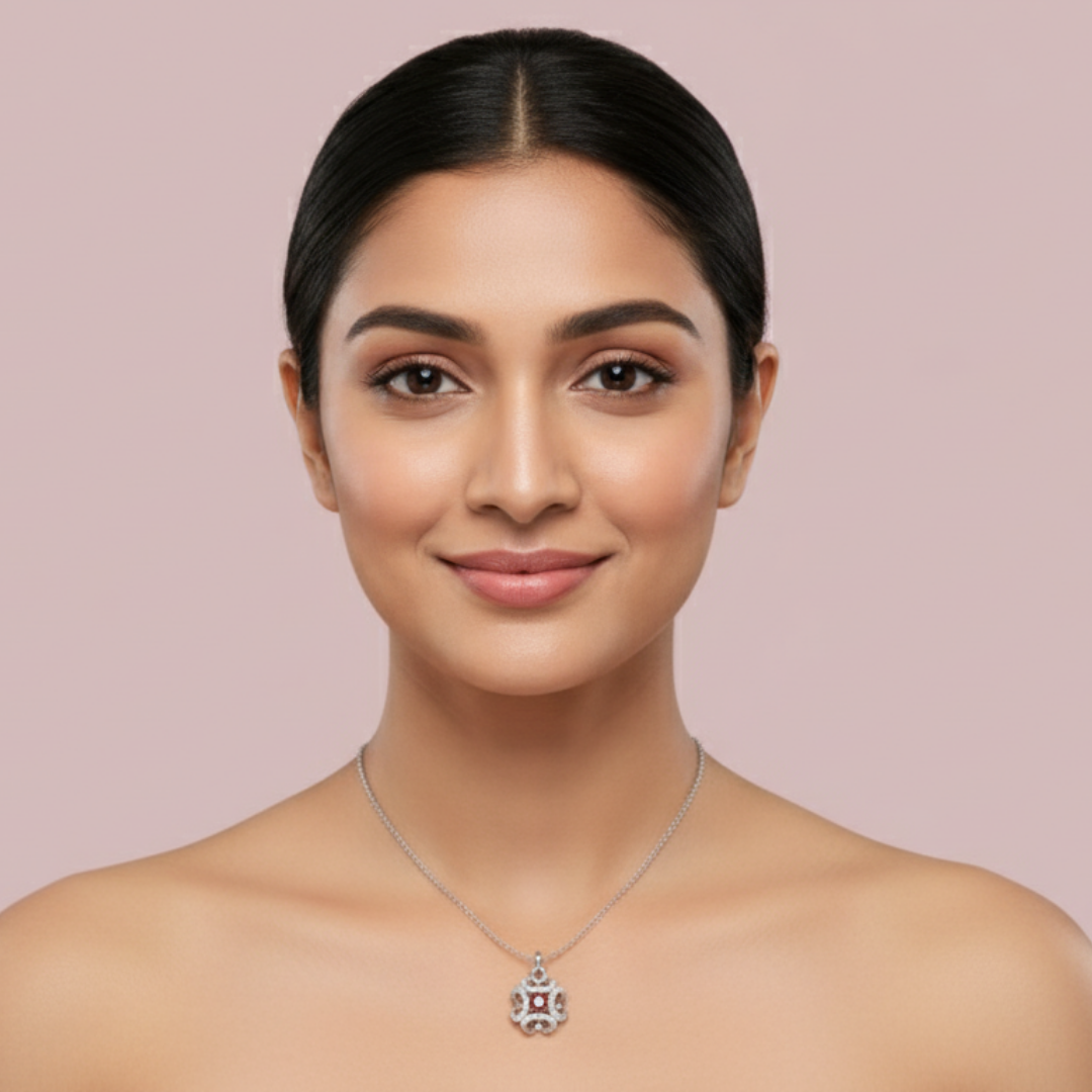 Amara Red Solitaire 925 Pure Silver Necklace My Store