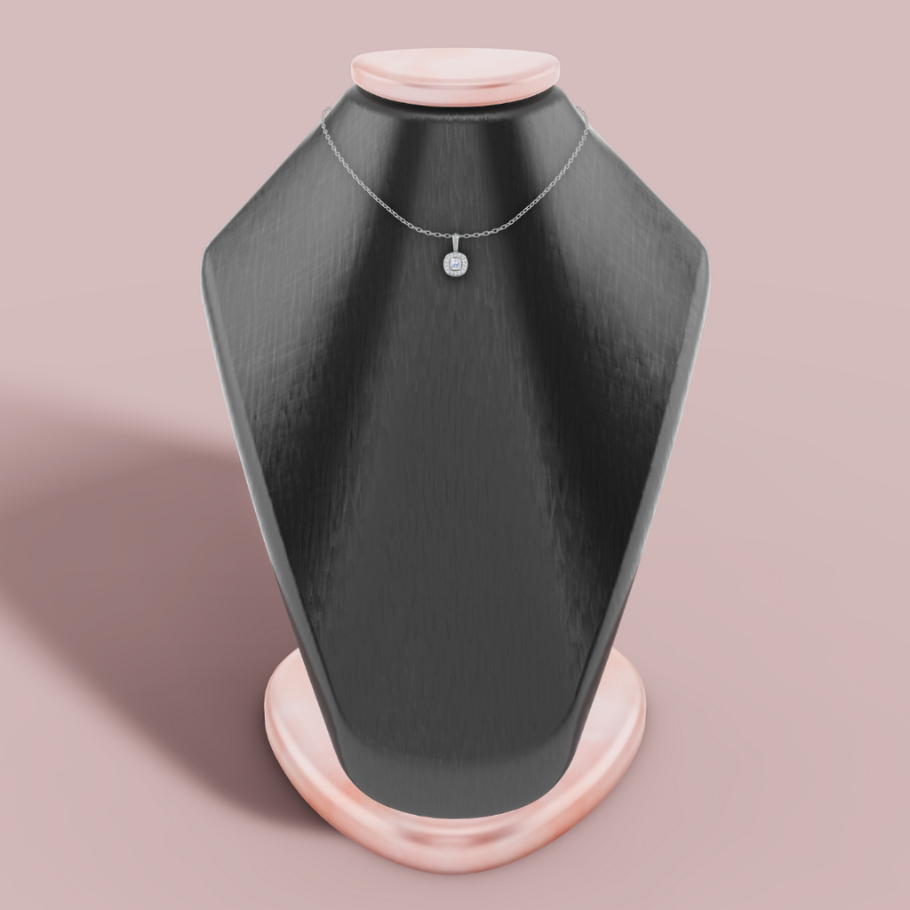 Halo Classic Cushion 925 Pure Silver Necklace My Store