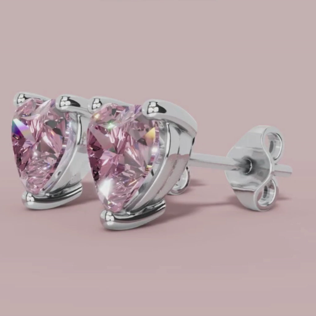 Signature Pink Heart 925 Pure Silver Stud Earrings